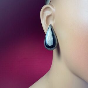 TAXCO Sterling Silver Art Deco style stud earrings with black inlay. 1.5”